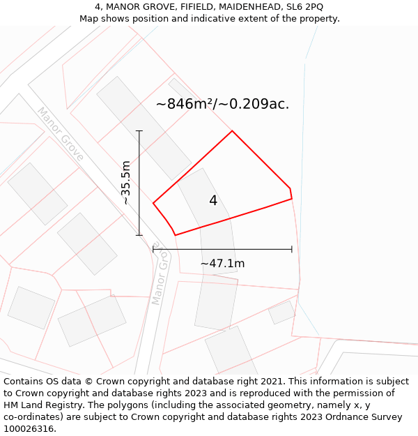 4, MANOR GROVE, FIFIELD, MAIDENHEAD, SL6 2PQ: Plot and title map