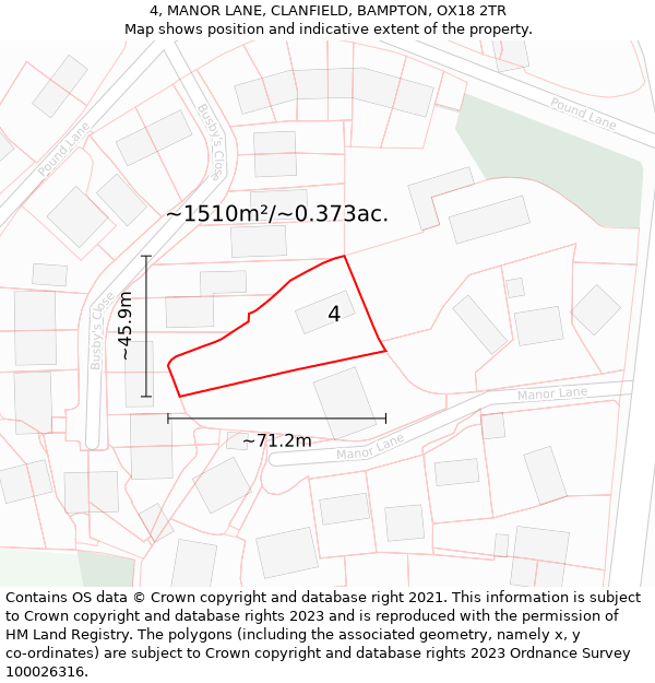 4, MANOR LANE, CLANFIELD, BAMPTON, OX18 2TR: Plot and title map