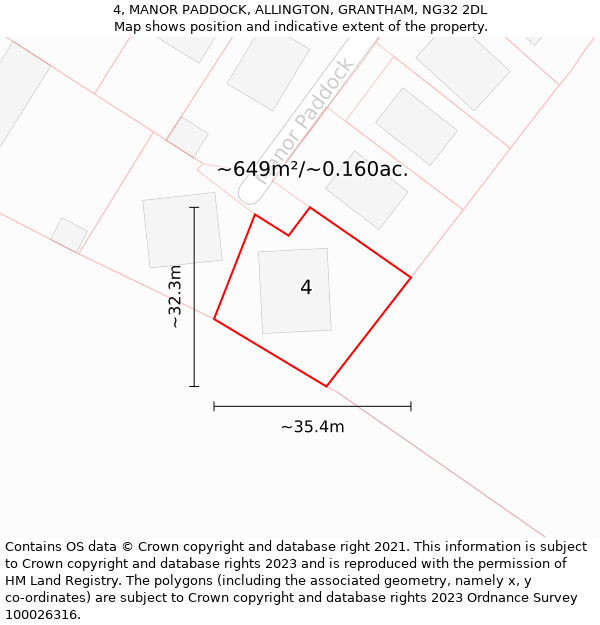 4, MANOR PADDOCK, ALLINGTON, GRANTHAM, NG32 2DL: Plot and title map