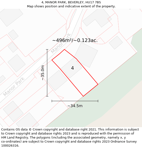 4, MANOR PARK, BEVERLEY, HU17 7BS: Plot and title map