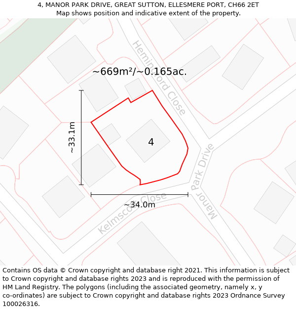 4, MANOR PARK DRIVE, GREAT SUTTON, ELLESMERE PORT, CH66 2ET: Plot and title map