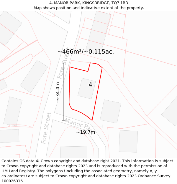 4, MANOR PARK, KINGSBRIDGE, TQ7 1BB: Plot and title map