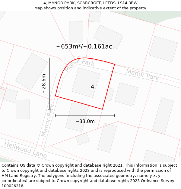 4, MANOR PARK, SCARCROFT, LEEDS, LS14 3BW: Plot and title map