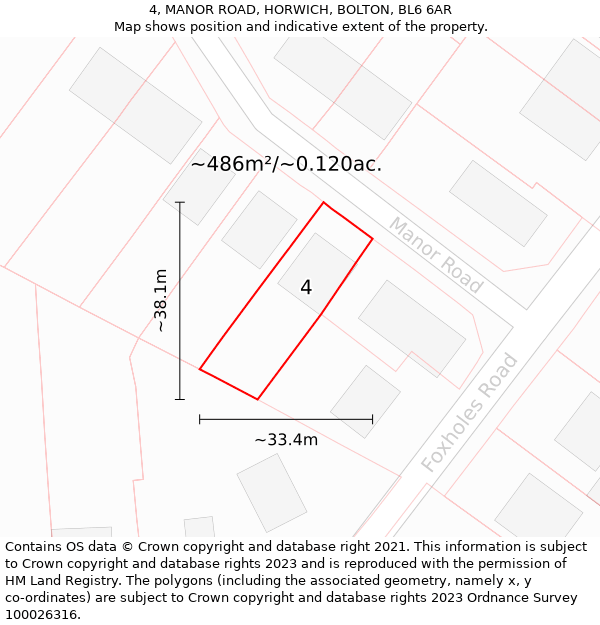 4, MANOR ROAD, HORWICH, BOLTON, BL6 6AR: Plot and title map
