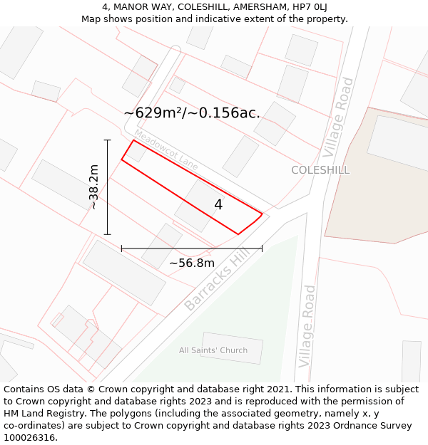 4, MANOR WAY, COLESHILL, AMERSHAM, HP7 0LJ: Plot and title map