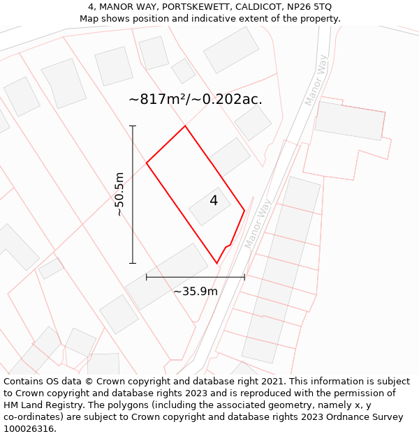 4, MANOR WAY, PORTSKEWETT, CALDICOT, NP26 5TQ: Plot and title map