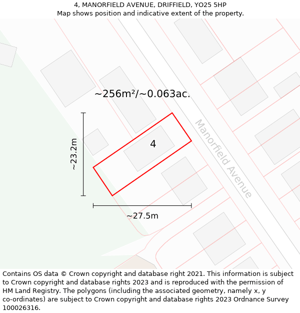 4, MANORFIELD AVENUE, DRIFFIELD, YO25 5HP: Plot and title map