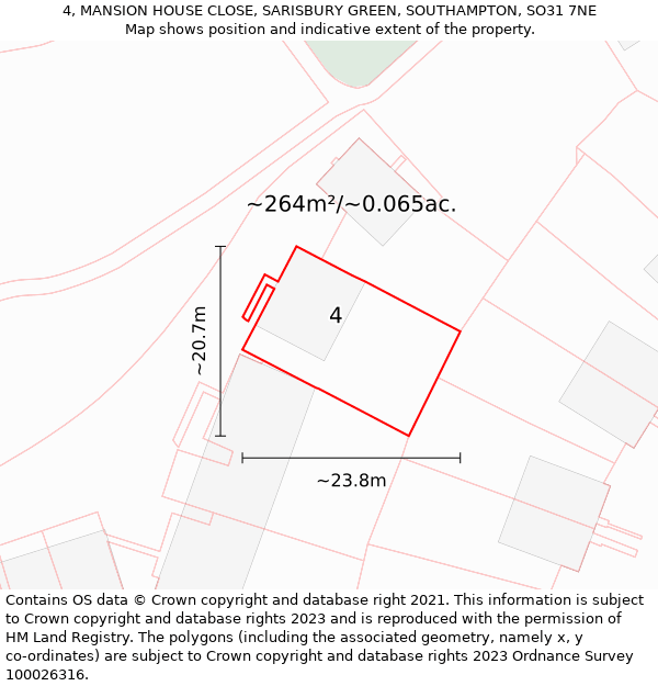 4, MANSION HOUSE CLOSE, SARISBURY GREEN, SOUTHAMPTON, SO31 7NE: Plot and title map