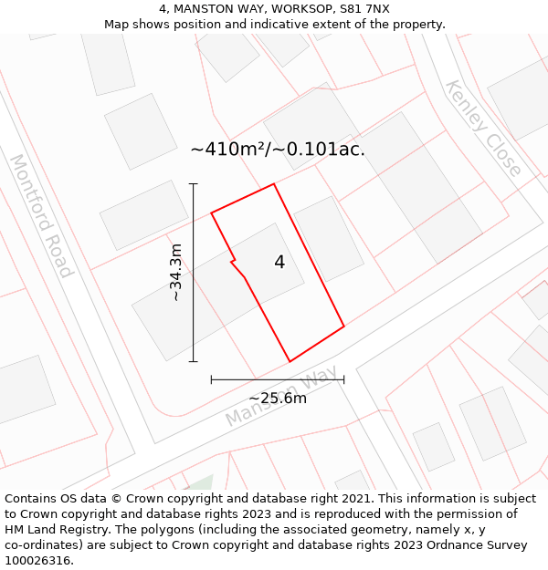 4, MANSTON WAY, WORKSOP, S81 7NX: Plot and title map