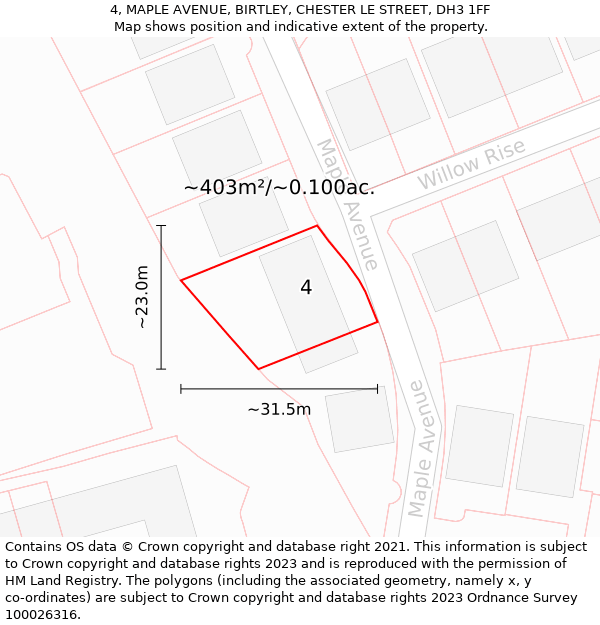 4, MAPLE AVENUE, BIRTLEY, CHESTER LE STREET, DH3 1FF: Plot and title map