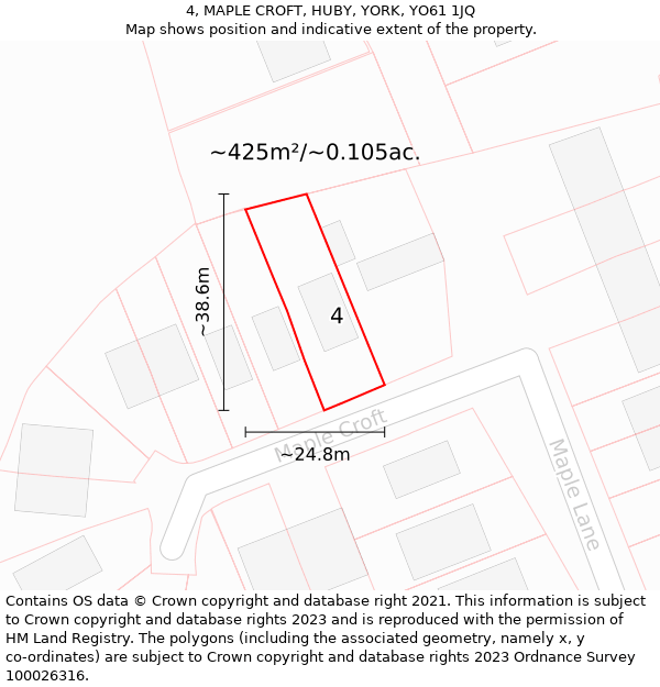 4, MAPLE CROFT, HUBY, YORK, YO61 1JQ: Plot and title map