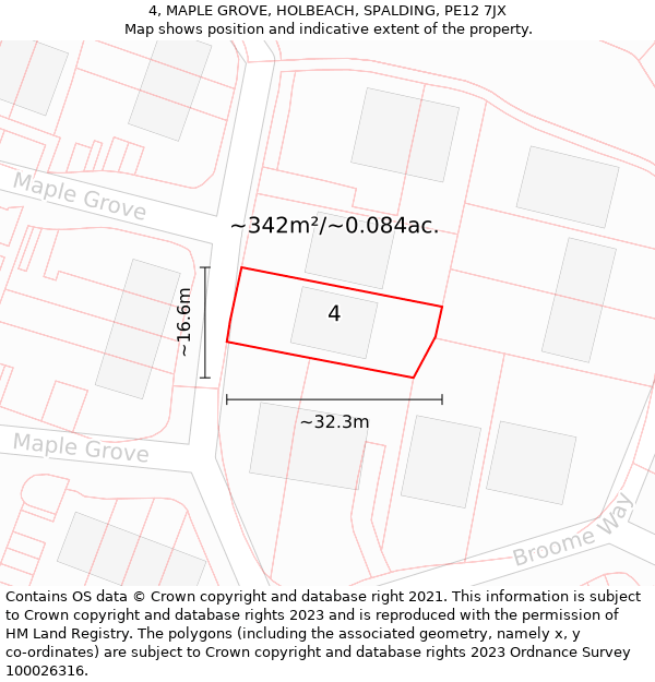 4, MAPLE GROVE, HOLBEACH, SPALDING, PE12 7JX: Plot and title map