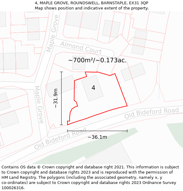 4, MAPLE GROVE, ROUNDSWELL, BARNSTAPLE, EX31 3QP: Plot and title map