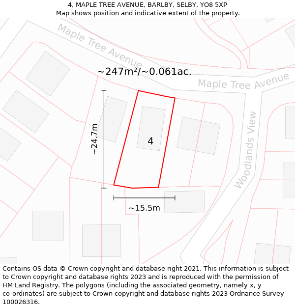 4, MAPLE TREE AVENUE, BARLBY, SELBY, YO8 5XP: Plot and title map