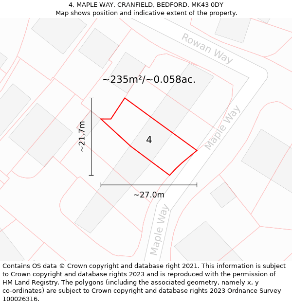 4, MAPLE WAY, CRANFIELD, BEDFORD, MK43 0DY: Plot and title map