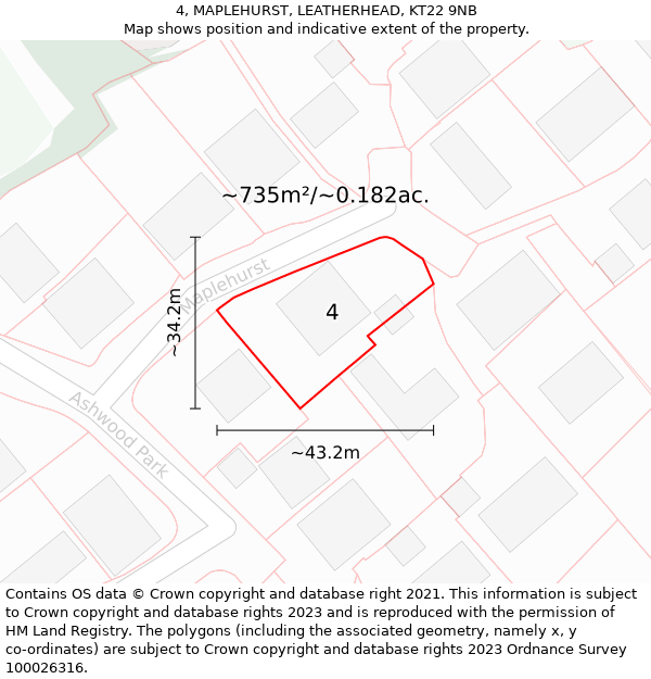 4, MAPLEHURST, LEATHERHEAD, KT22 9NB: Plot and title map