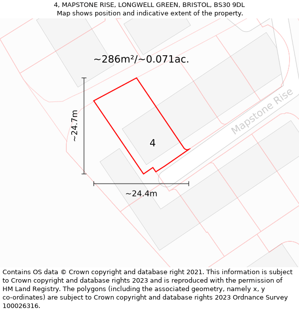 4, MAPSTONE RISE, LONGWELL GREEN, BRISTOL, BS30 9DL: Plot and title map