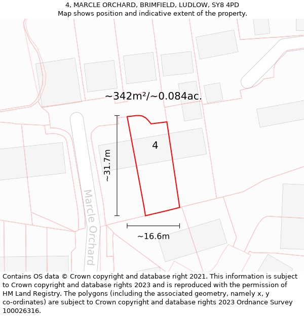 4, MARCLE ORCHARD, BRIMFIELD, LUDLOW, SY8 4PD: Plot and title map