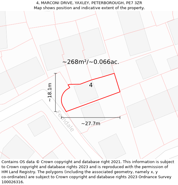 4, MARCONI DRIVE, YAXLEY, PETERBOROUGH, PE7 3ZR: Plot and title map