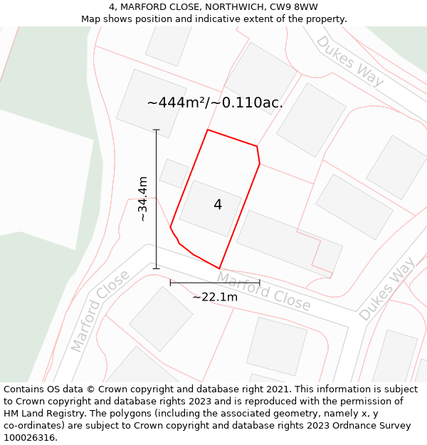 4, MARFORD CLOSE, NORTHWICH, CW9 8WW: Plot and title map