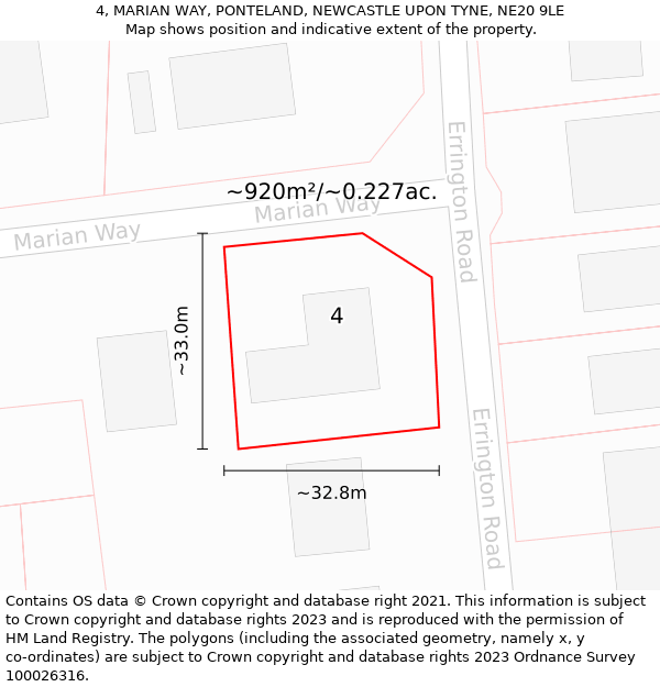 4, MARIAN WAY, PONTELAND, NEWCASTLE UPON TYNE, NE20 9LE: Plot and title map