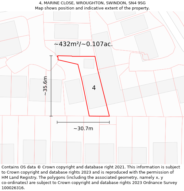 4, MARINE CLOSE, WROUGHTON, SWINDON, SN4 9SG: Plot and title map