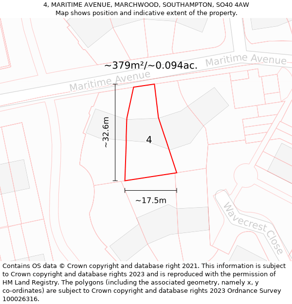 4, MARITIME AVENUE, MARCHWOOD, SOUTHAMPTON, SO40 4AW: Plot and title map