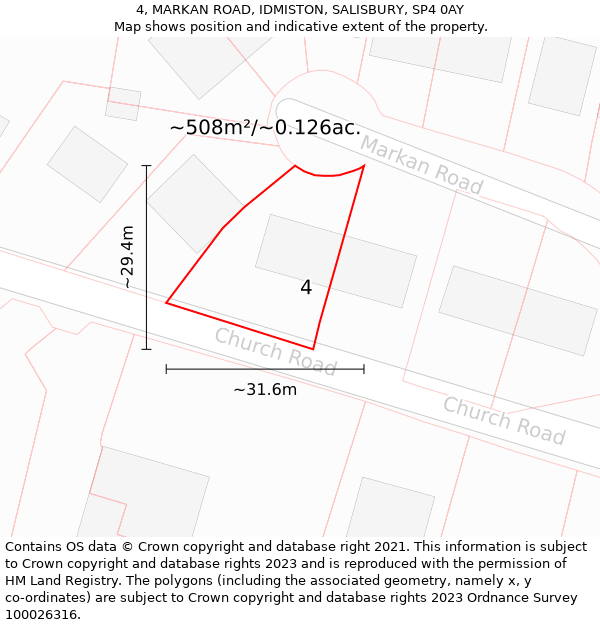 4, MARKAN ROAD, IDMISTON, SALISBURY, SP4 0AY: Plot and title map