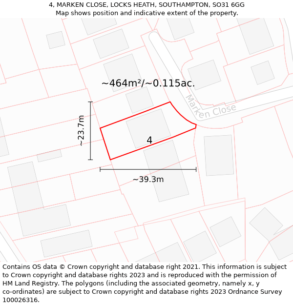 4, MARKEN CLOSE, LOCKS HEATH, SOUTHAMPTON, SO31 6GG: Plot and title map