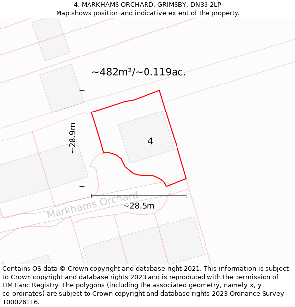 4, MARKHAMS ORCHARD, GRIMSBY, DN33 2LP: Plot and title map