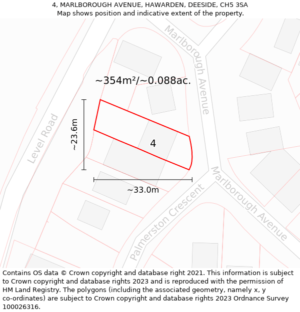 4, MARLBOROUGH AVENUE, HAWARDEN, DEESIDE, CH5 3SA: Plot and title map