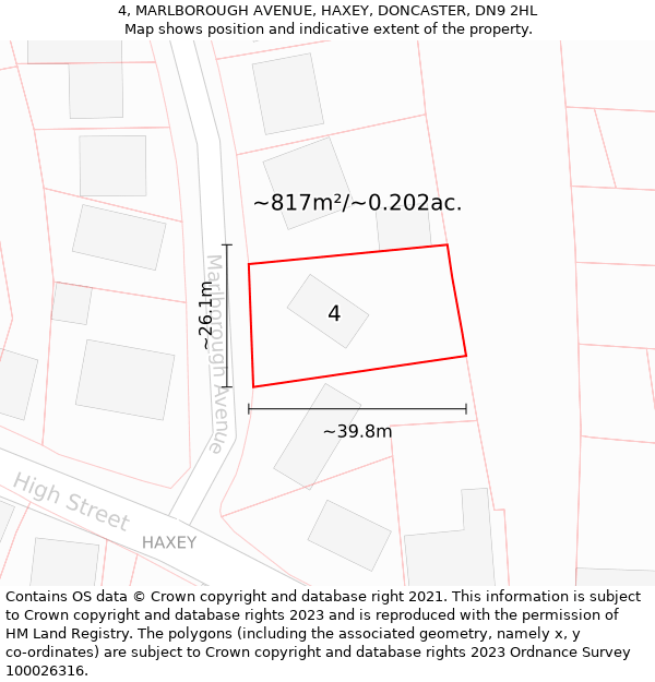 4, MARLBOROUGH AVENUE, HAXEY, DONCASTER, DN9 2HL: Plot and title map