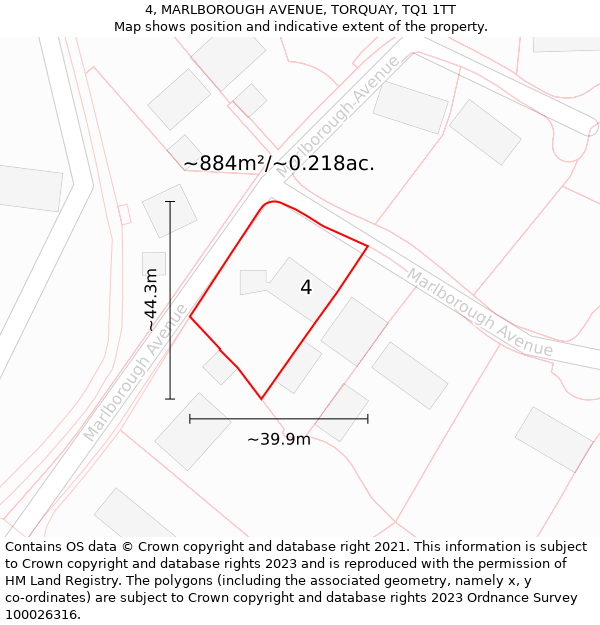 4, MARLBOROUGH AVENUE, TORQUAY, TQ1 1TT: Plot and title map