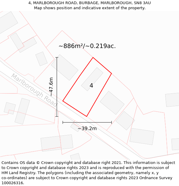 4, MARLBOROUGH ROAD, BURBAGE, MARLBOROUGH, SN8 3AU: Plot and title map