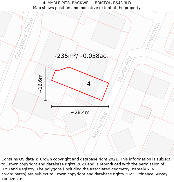 4, MARLE PITS, BACKWELL, BRISTOL, BS48 3LD: Plot and title map