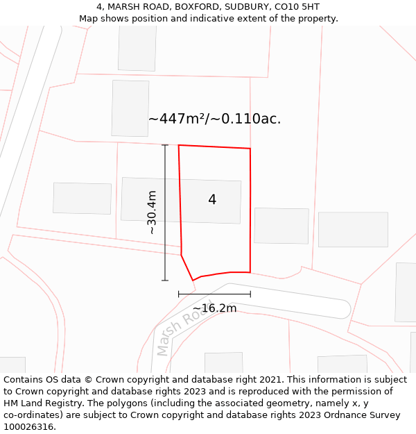 4, MARSH ROAD, BOXFORD, SUDBURY, CO10 5HT: Plot and title map