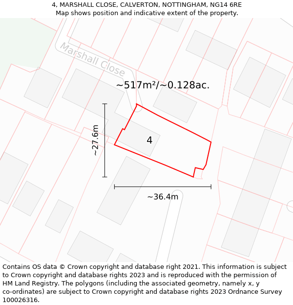 4, MARSHALL CLOSE, CALVERTON, NOTTINGHAM, NG14 6RE: Plot and title map