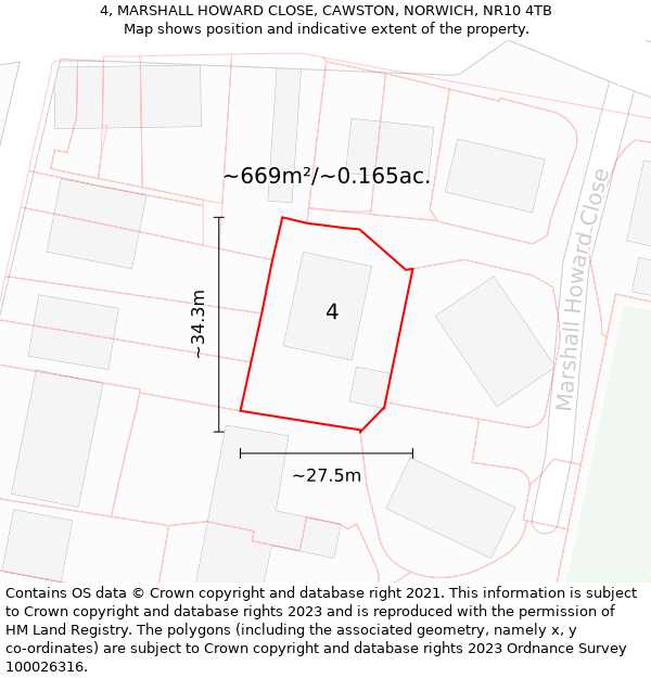 4, MARSHALL HOWARD CLOSE, CAWSTON, NORWICH, NR10 4TB: Plot and title map