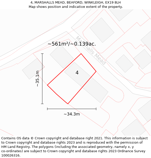 4, MARSHALLS MEAD, BEAFORD, WINKLEIGH, EX19 8LH: Plot and title map