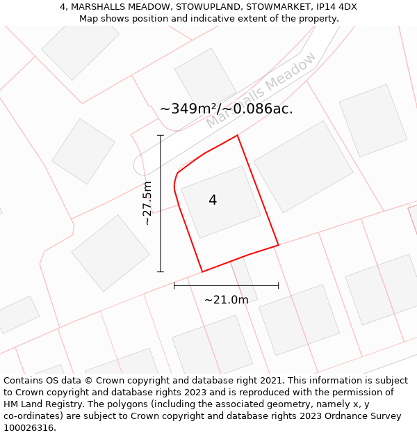 4, MARSHALLS MEADOW, STOWUPLAND, STOWMARKET, IP14 4DX: Plot and title map