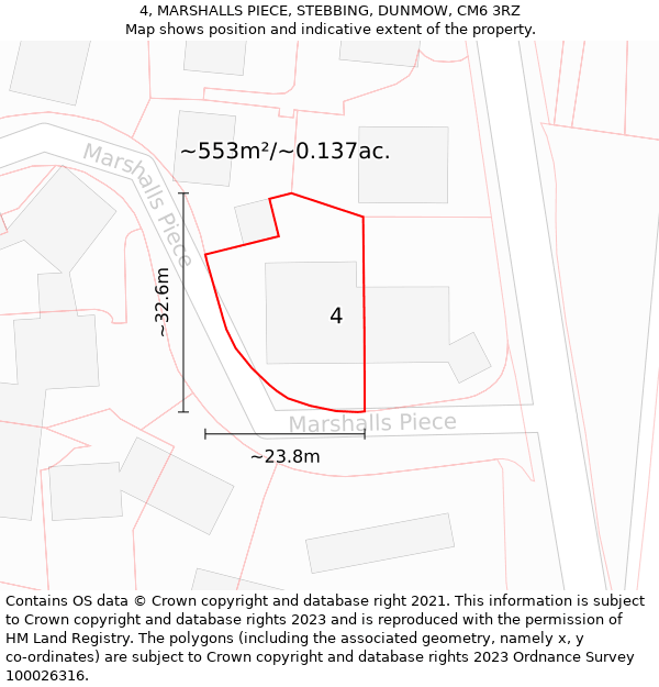 4, MARSHALLS PIECE, STEBBING, DUNMOW, CM6 3RZ: Plot and title map