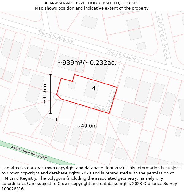 4, MARSHAM GROVE, HUDDERSFIELD, HD3 3DT: Plot and title map