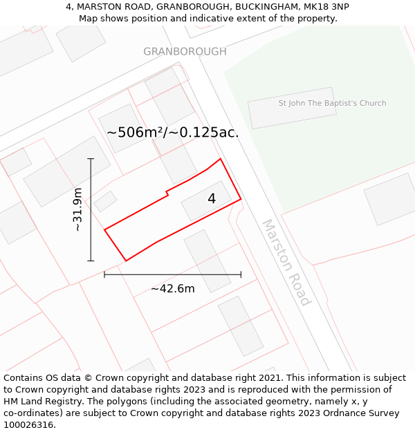 4, MARSTON ROAD, GRANBOROUGH, BUCKINGHAM, MK18 3NP: Plot and title map