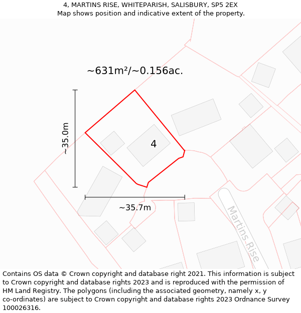 4, MARTINS RISE, WHITEPARISH, SALISBURY, SP5 2EX: Plot and title map