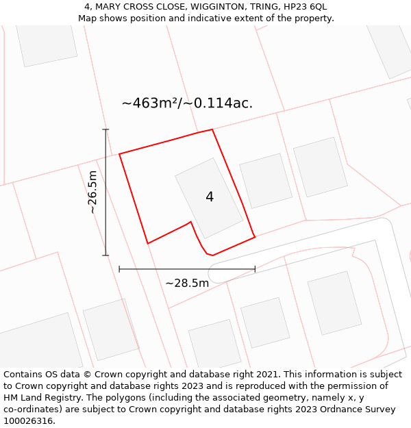 4, MARY CROSS CLOSE, WIGGINTON, TRING, HP23 6QL: Plot and title map