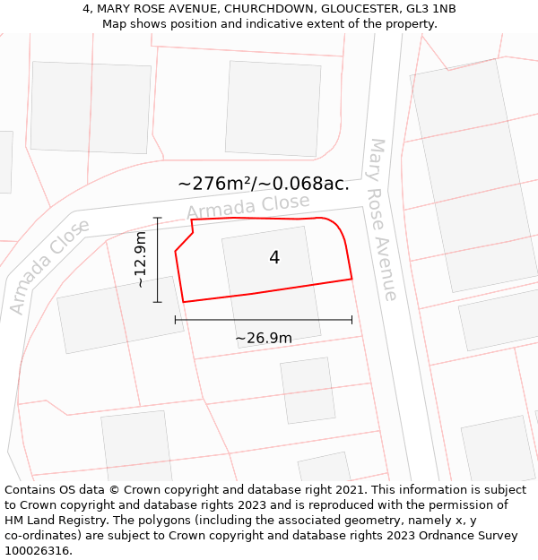 4, MARY ROSE AVENUE, CHURCHDOWN, GLOUCESTER, GL3 1NB: Plot and title map