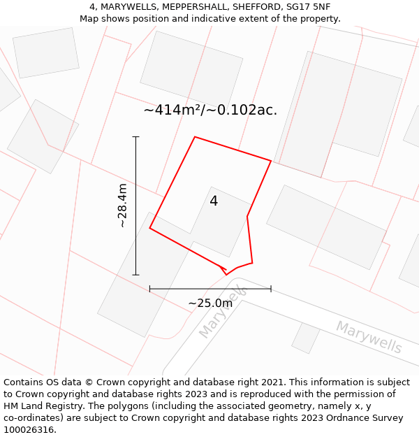 4, MARYWELLS, MEPPERSHALL, SHEFFORD, SG17 5NF: Plot and title map