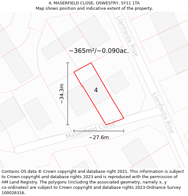 4, MASERFIELD CLOSE, OSWESTRY, SY11 1TA: Plot and title map