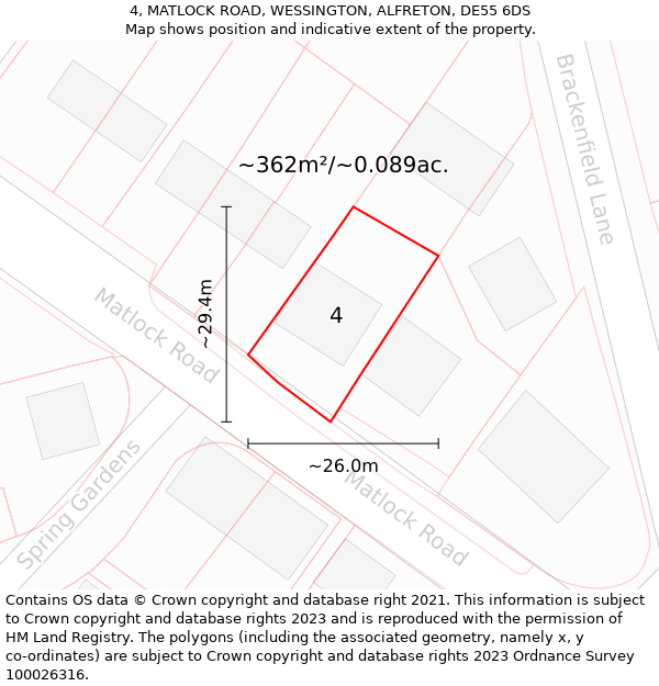 4, MATLOCK ROAD, WESSINGTON, ALFRETON, DE55 6DS: Plot and title map