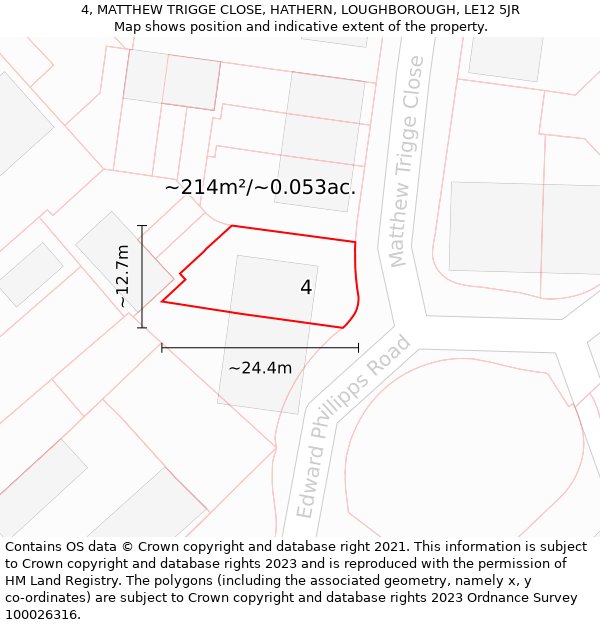 4, MATTHEW TRIGGE CLOSE, HATHERN, LOUGHBOROUGH, LE12 5JR: Plot and title map